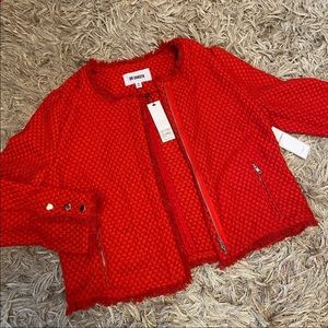 NWT Red Twead Frayed Blazer